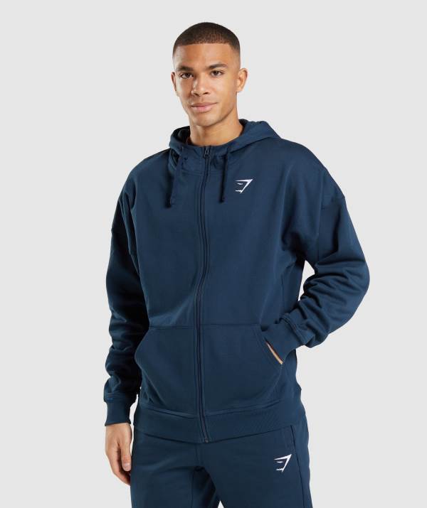 Panske Mikiny S Kapucňou Gymshark Essential Oversized Zip Up Námornícka Modrá | XF5067392